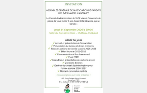 Assemblée Générale APE: 20h30 - salle du Bois de la Haie à Château-Thébaud