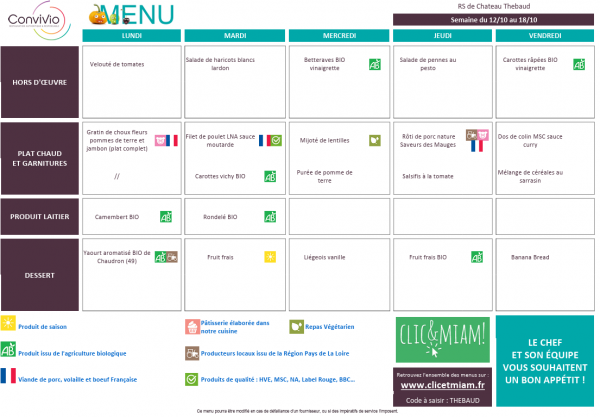 REPAS CANTINE: 12 au 16 octobre 2026