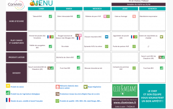 REPAS CANTINE - Vacances scolaires : 19 au 23 octobre 2026