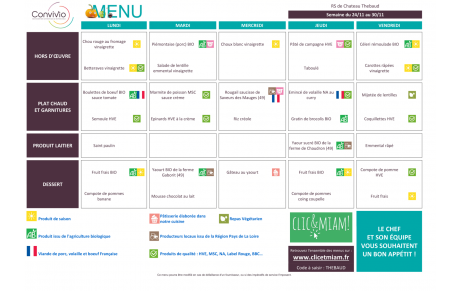 REPAS CANTINE : 24 novembre au 28 novembre 2025