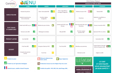 REPAS CANTINE : 12 janvier au 18 janvier 2026