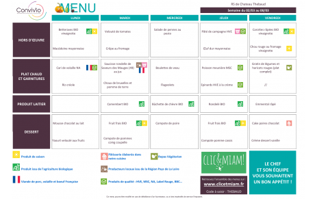 REPAS CANTINE: 02 mars au 06 mars 2026