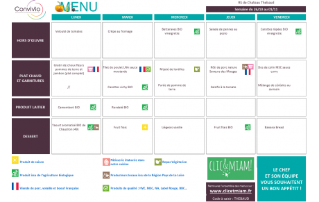 REPAS CANTINE - Vacances scolaires : 26 au 30 octobre 2026